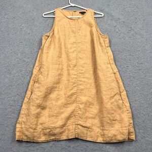 J Crew Dress Womens Medium Orange 100% Linen Shift Button Back Sleeveless Beachy